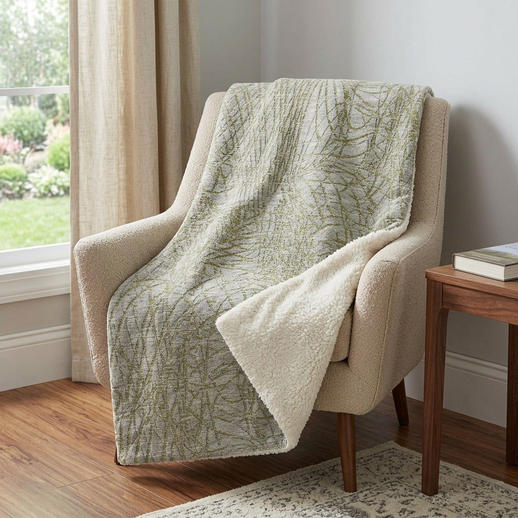 Homeroots 50 X 70 Sage And Beige Abstract Polyester Woven Plush Throw Blanket