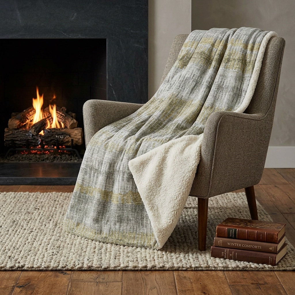 Homeroots 50 X 70 Sage And Gold Abstract Polyester Woven Plush Throw Blanket