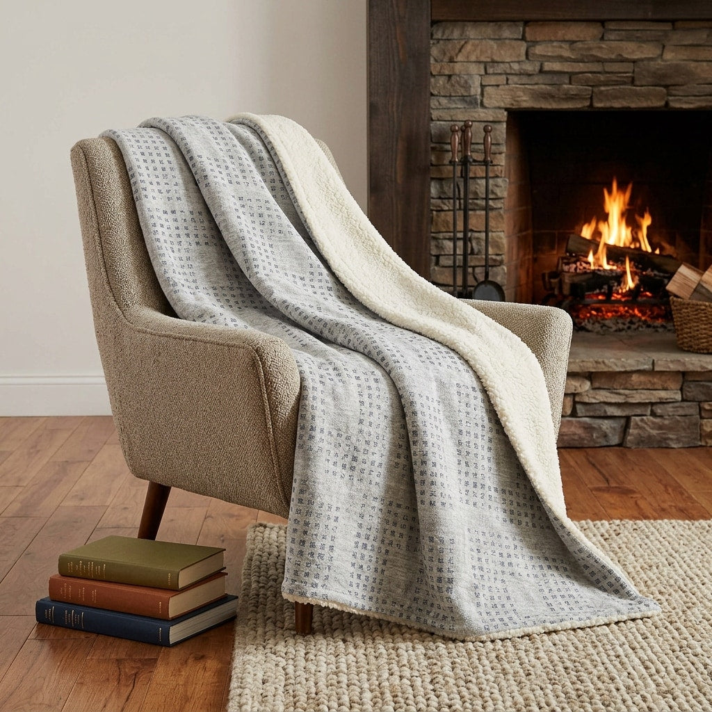 Homeroots 50 X 70 Silver And Blue Geometric Polyester Woven Plush Throw Blanket
