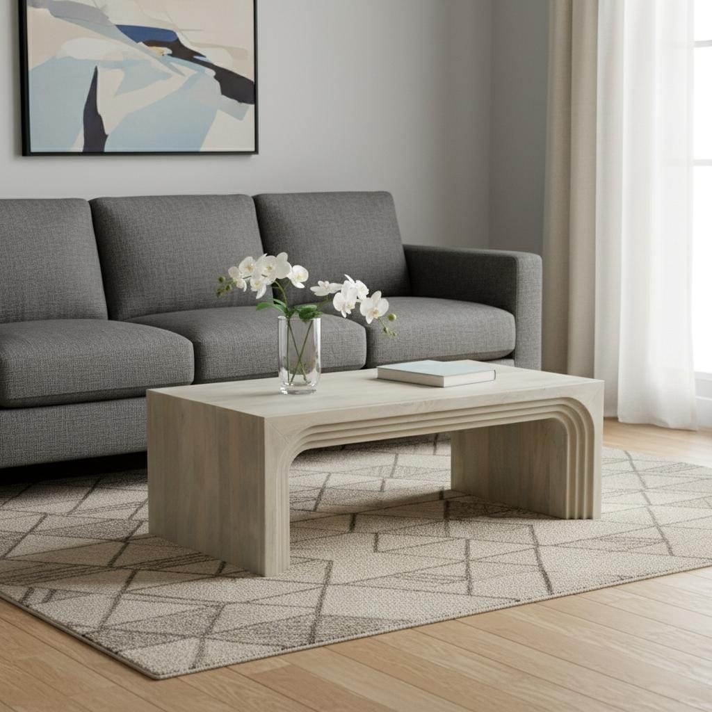Homeroots 51 White Solid Wood Double Pedestal Coffee Table 51.00 In. X 18.00 In. X 28.00 In.
