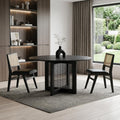 Homeroots 52 Black Solid Wood And Rattan Cross Leg Base Round Top Dining Table 52.00 In. X 30.00 In. X 52.00 In.