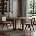Homeroots 52 Brown Solid Wood And Rattan Cross Leg Base Round Top Dining Table 52.00 In. X 30.00 In. X 52.00 In.