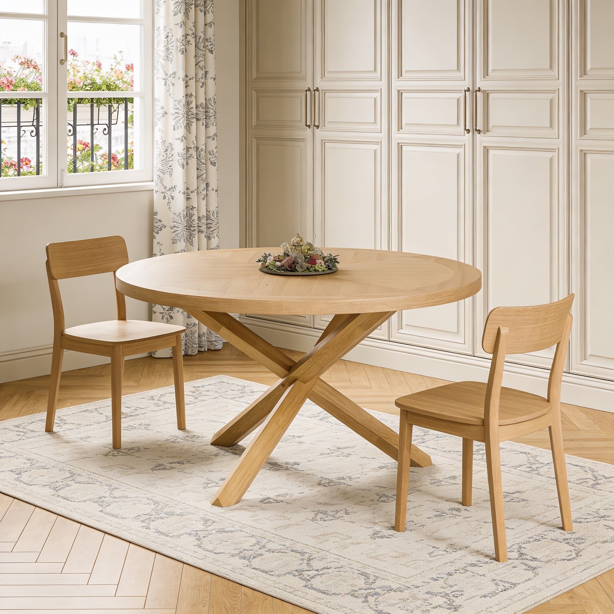 Homeroots 54 Oak Wood Cross Leg Base Round Top Dining Table 54.00 In. X 30.00 In. X 54.00 In.