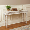 Homeroots 54 White Solid Wood Distressed Console Table 54.00 In. X 30.00 In. X 12.00 In.