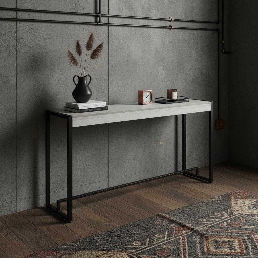 Homeroots 54 White And Black Distressed Sled Console Table 54.00 In. X 29.75 In. X 11.50 In.