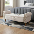 Homeroots 55 Beige And Brown Linen And Solid Wood Upholstered Storage Bench With Flip Top 55.00 In. X 20.00 In. X 17.00 In.