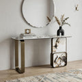 Homeroots 55 Black White And Bronze Ceramic Tile Glass And Steel Console Table 55.00 In. X 30.00 In. X 16.00 In.
