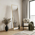 Homeroots 55 Gold Aluminum Freestanding And Wall Mounted Framed Full Length Mirror 20.40 In. X 55.30 In. X 0.55 In.