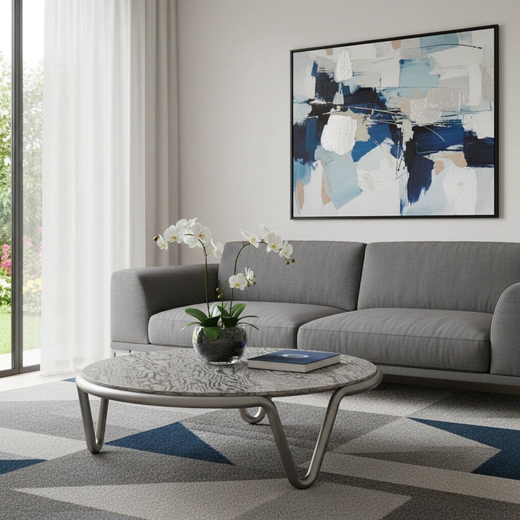 Homeroots 55 Gray And Silver Wood And Stainless Steel Round Coffee Table 55.00 In. X 17.00 In. X 55.00 In.