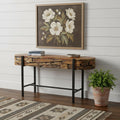 Homeroots 55 Natural And Charcoal Reclaimed Wood And Metal Oval Trestle Console Table 55.10 In. X 31.50 In. X 17.70 In.
