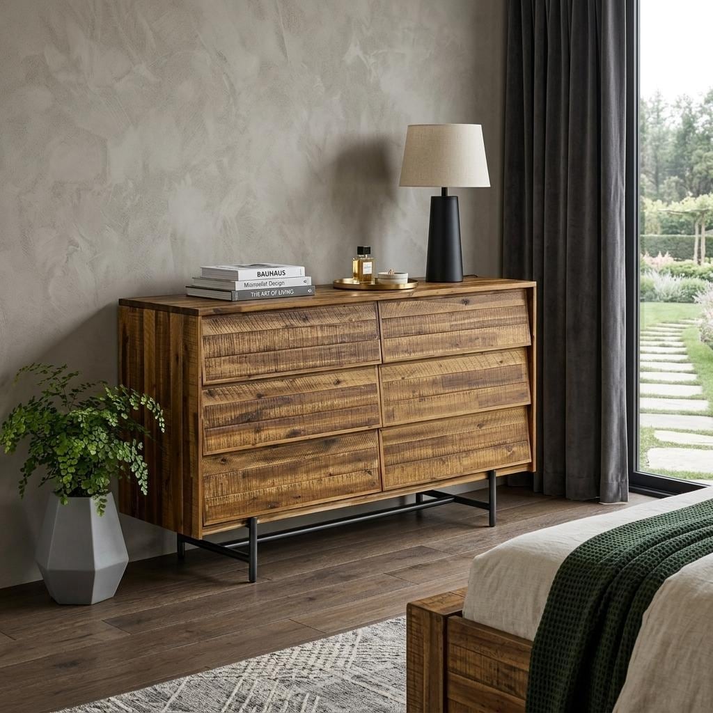 Homeroots 57 Brown And Black Solid Wood Six Drawer Double Dresser