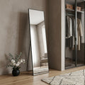 Homeroots 59 Black Aluminum Freestanding And Wall Mounted Framed Full Length Mirror 16.00 In. X 59.00 In. X 0.50 In.