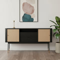 Homeroots 59 Black And Natural Wood Two Drawer Sideboard With Two Sliding Doors 59.06 In. X 31.89 In. X 18.51 In.