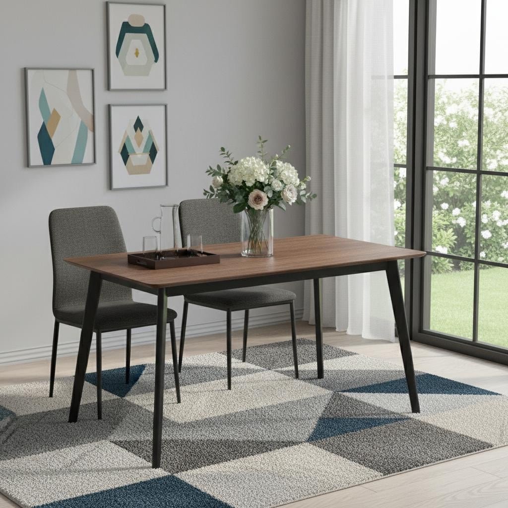 Homeroots 59 Walnut And Black Wood Dining Table 59.00 In. X 30.00 In. X 35.00 In.