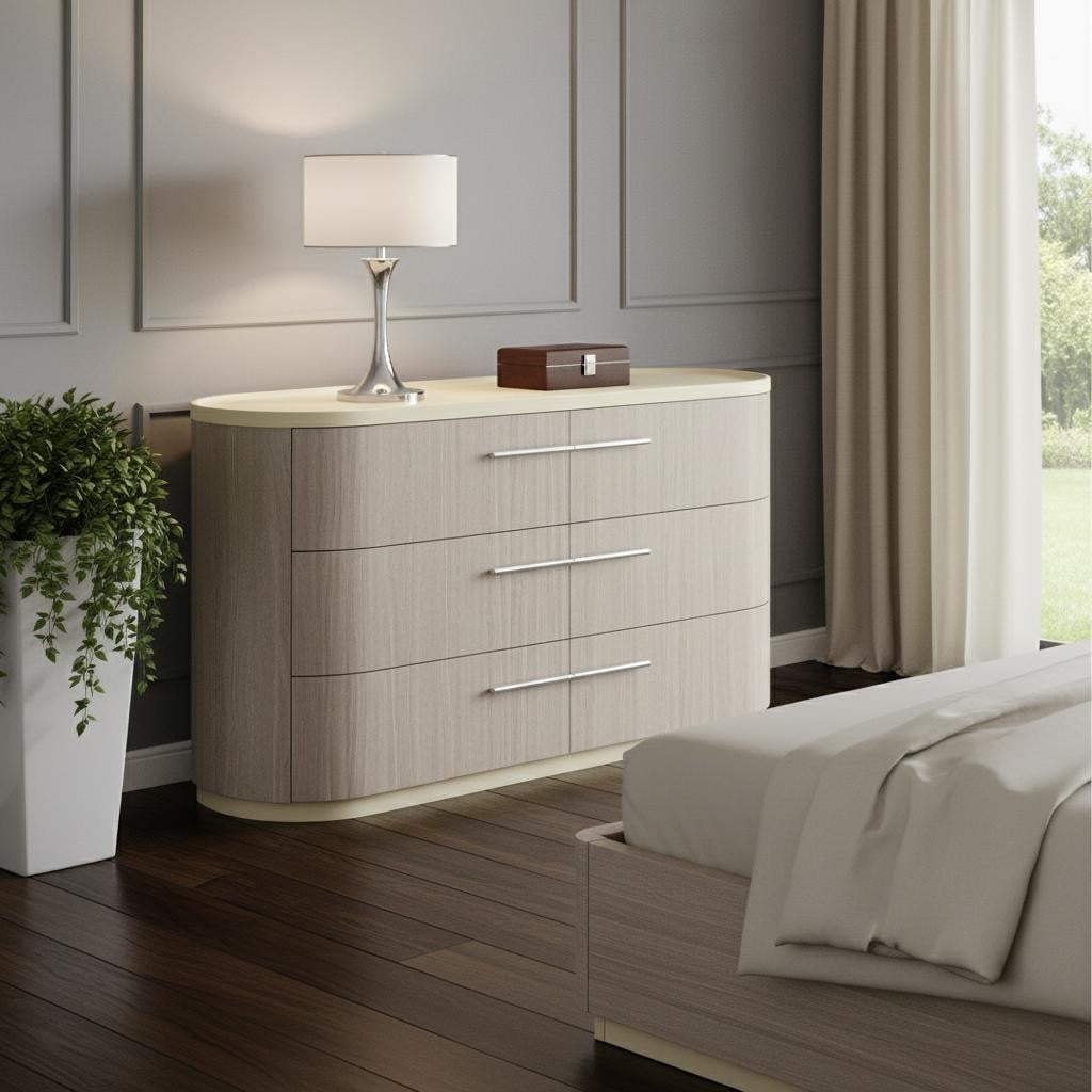Homeroots 60 Beige And Oak Wood Six Drawer Double Dresser