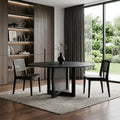 Homeroots 60 Black Solid Wood And Rattan Cross Leg Base Round Top Dining Table 60.00 In. X 30.00 In. X 60.00 In.