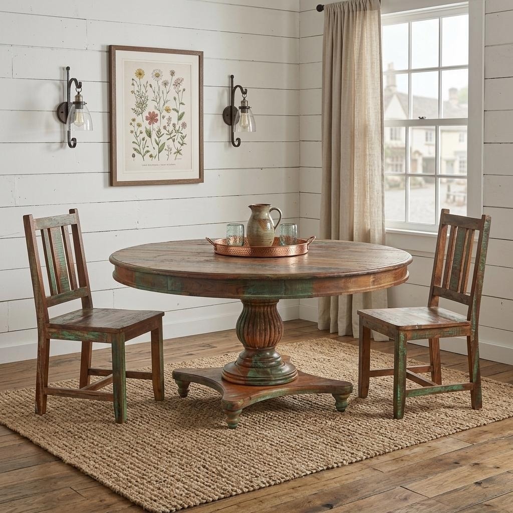 Homeroots 60 Brown Rounded Solid Wood Pedestal Base Dining Table 60.00 In. X 31.00 In. X 60.00 In.