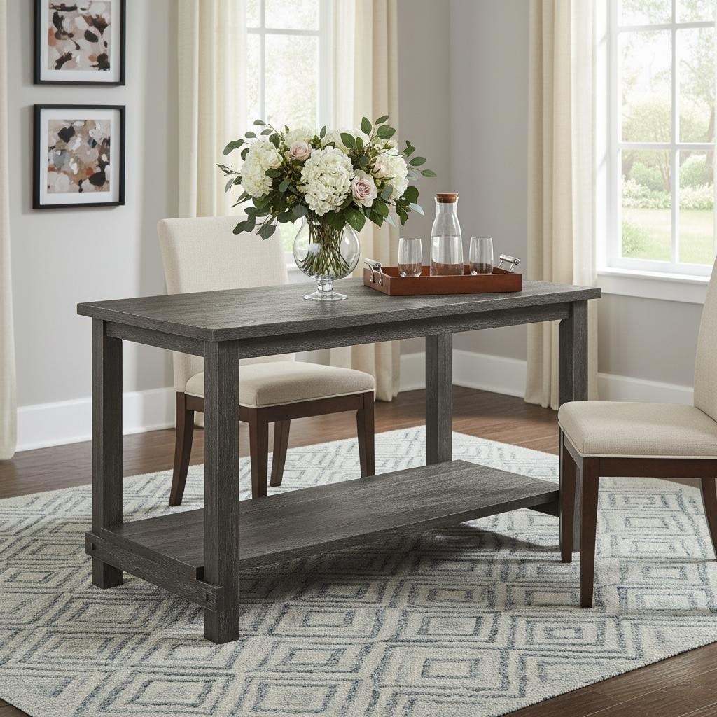 Homeroots 60 Gray Wood Dining Table 60.00 In. X 36.00 In. X 30.00 In.