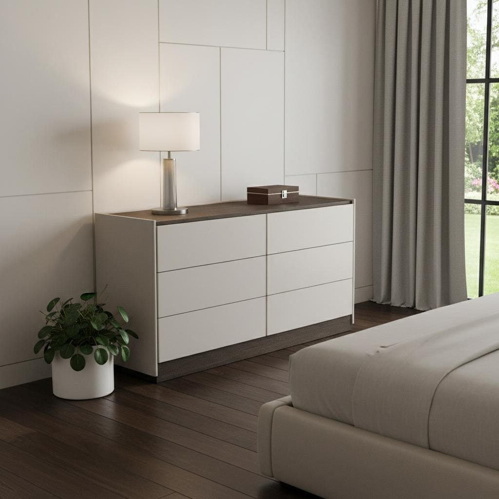Homeroots 60 Light Gray And Walnut Wood Six Drawer Double Dresser