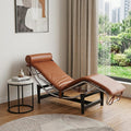 Homeroots 61 Brown Black And Silver Leather And Metal Adjustable Lounge Chair With Pillow 60.63 In. X 24.41 In. X 22.05 In.