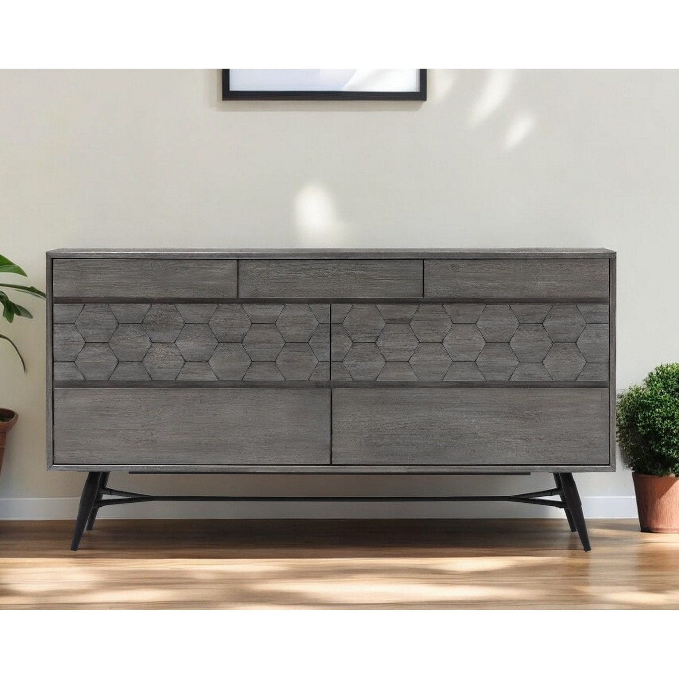 Homeroots 61 Gray Solid Wood Six Drawer Double Dresser