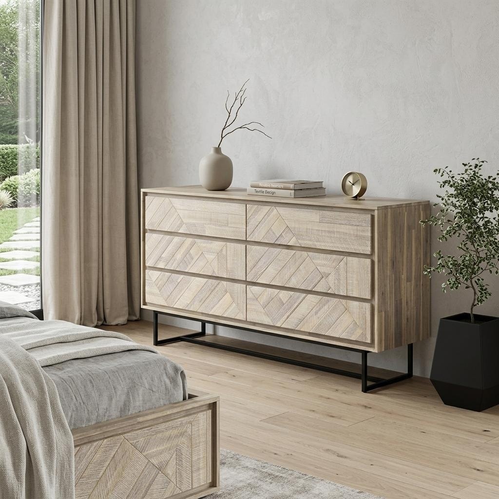 Homeroots 61 Natural Solid Wood Six Drawer Double Dresser