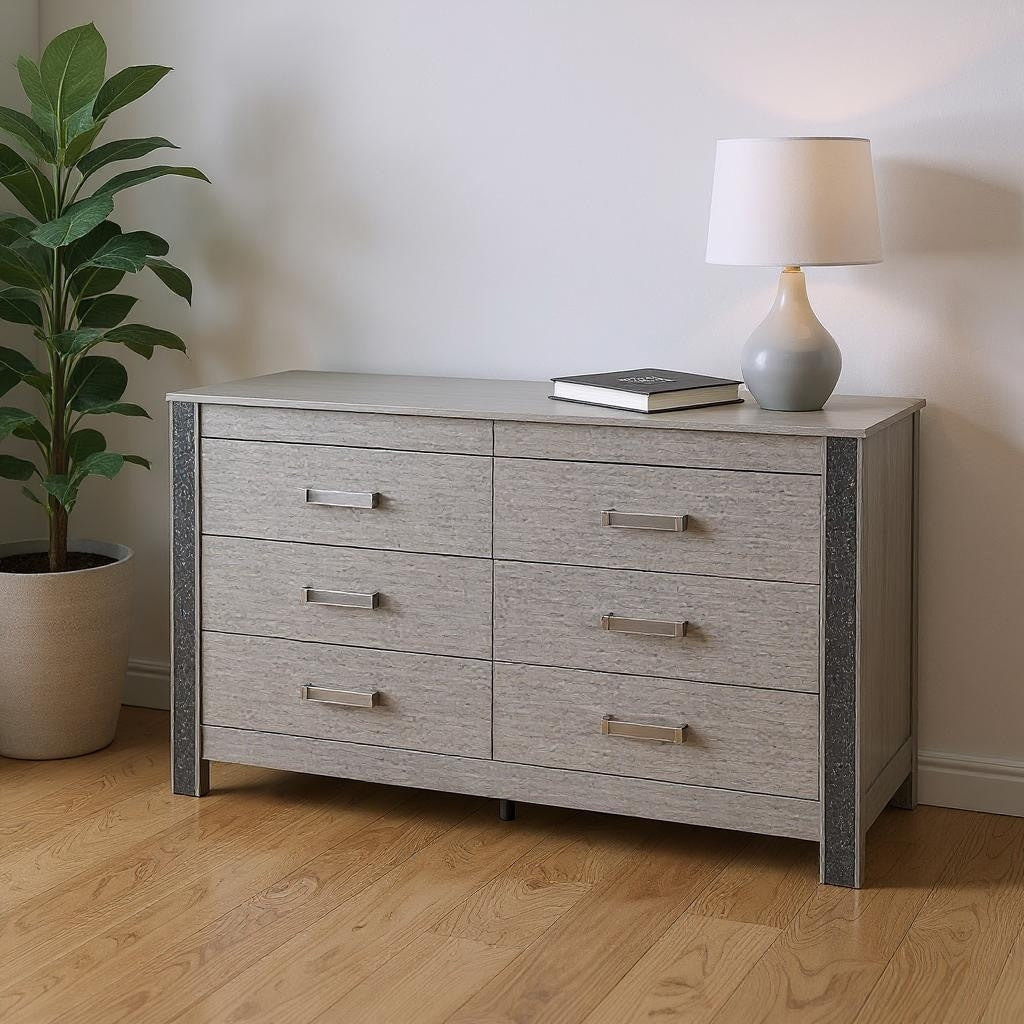 Homeroots 62 Silver Wood Six Drawer Double Dresser