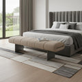 Homeroots 63 Beige And Nickel Boucle And Steel Upholstered Bench 63.00 In. X 17.00 In. X 19.00 In.