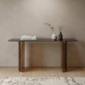Homeroots 63 Bronze Glass Double Pedestal Console Table 63.00 In. X 30.00 In. X 16.00 In.