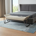 Homeroots 63 Cream And Gray Quilted Faux Leather And Steel Upholstered Bench 63.00 In. X 21.00 In. X 20.00 In.