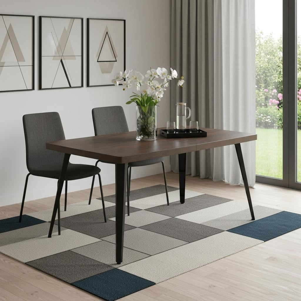 Homeroots 63 Dark Brown And Black Wood And Metal Dining Table 62.90 In. X 28.30 In. X 35.40 In.