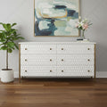 Homeroots 63 Gold And White Wood Carved Geometric Six Drawer Sideboard 62.60 In. X 31.50 In. X 15.75 In.