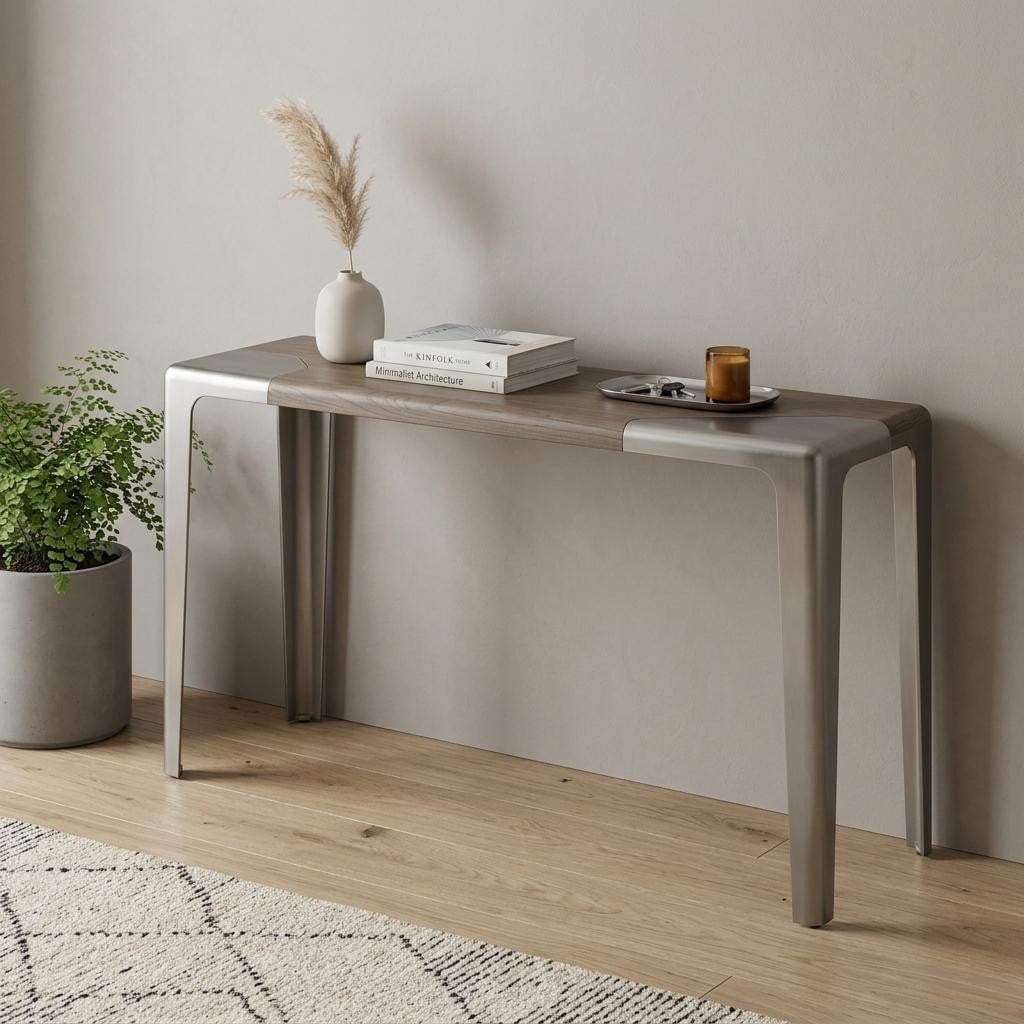 Homeroots 63 Light Gray And Nickel Wood And Stainless Steel Console Table 63.00 In. X 30.00 In. X 15.00 In.