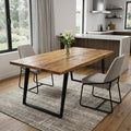 Homeroots 63 Natural And Black Solid Wood And Iron Sled Base Dining Table 63.00 In. X 30.00 In. X 36.00 In.