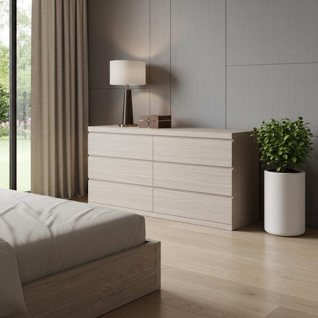Homeroots 63 Oak Wood Six Drawer Double Dresser