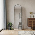 Homeroots 64 Black Aluminum Arch Freestanding And Wall Mounted Framed Full Length Mirror 21.00 In. X 64.00 In. X 0.50 In.