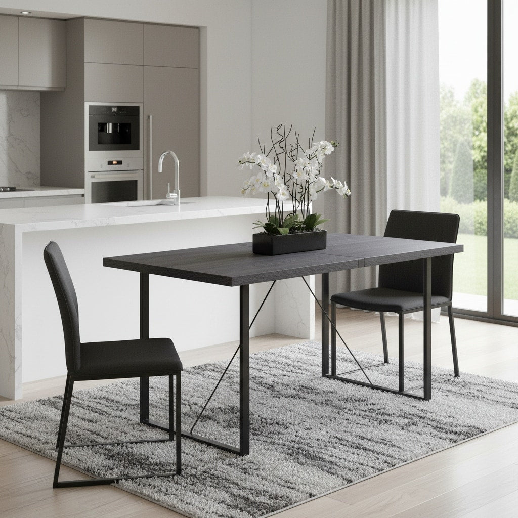 Homeroots 64 Dark Gray And Black Wood And Iron Sled Base Dining Table 64.00 In. X 31.00 In. X 35.00 In.