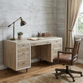 Homeroots 64 Ivory And Silver Solid Wood Executive Desk With Five Drawers