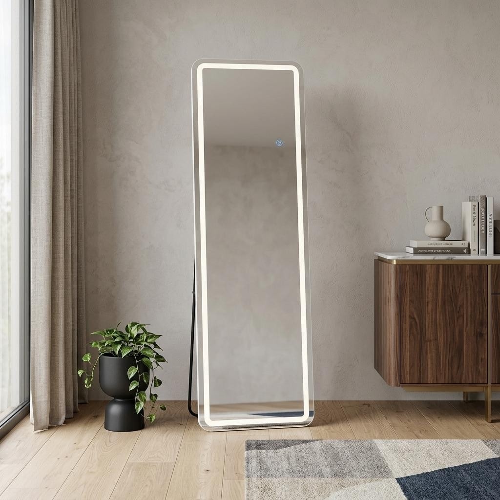 Homeroots 64 Lighted Wall Mount Leaning Or Freestanding Frameless Full Length Mirror 20.80 In. X 63.70 In. X 1.50 In.