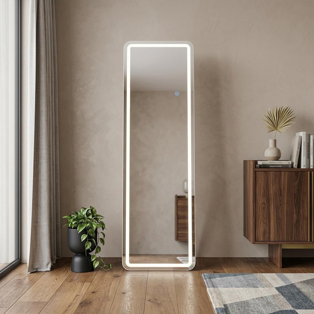 Homeroots 64 Silver Lighted Freestanding And Wall Mounted Framed Full Length Mirror 20.80 In. X 63.70 In. X 1.50 In.