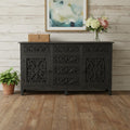 Homeroots 66 Black Distressed Solid Wood Carved Floral Six Drawer Sideboard With Two Doors 66.00 In. X 36.00 In. X 20.00 In.