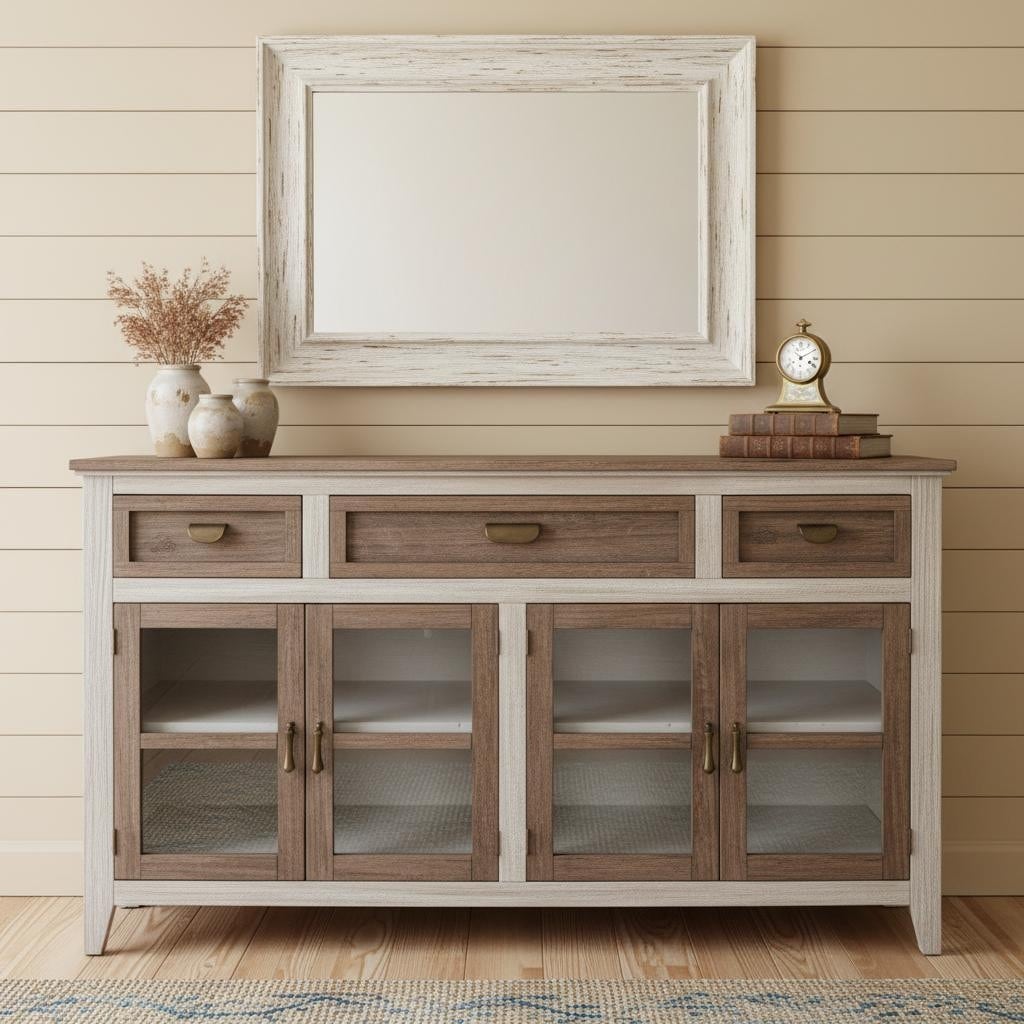 Homeroots 67 Brown Solid And Manufactured Wood Distressed Credenza 67.00 In. X 40.00 In. X 17.00 In.