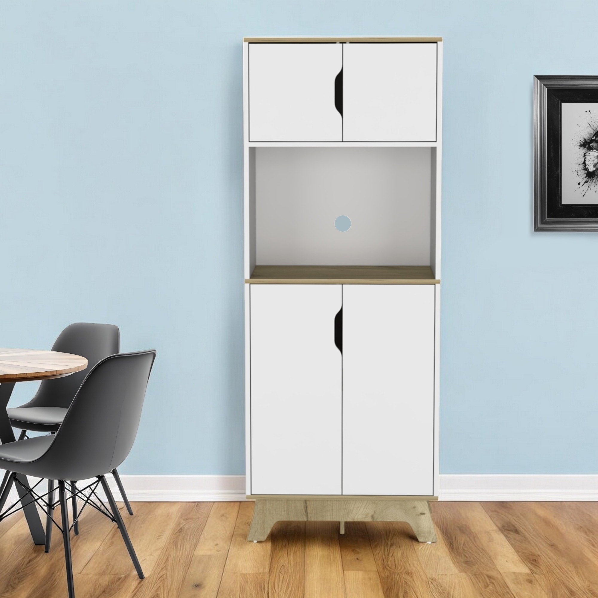 Homeroots 67 Light Oak And White Pantry Cabinet With Two Shelves 25.59 In. X 67.17 In. X 15.75 In.