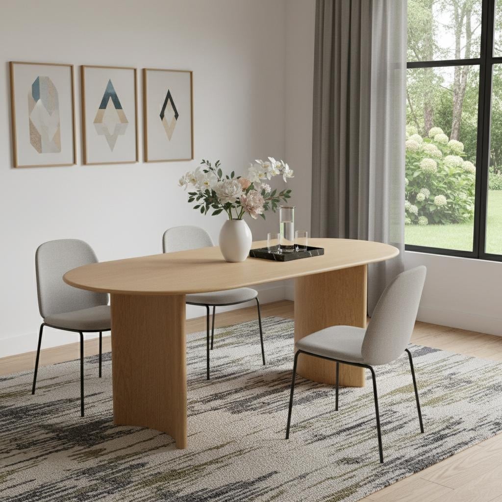 Homeroots 67 Natural Solid Wood Double Pedestal Base Oval Dining Table 67.00 In. X 30.00 In. X 33.50 In.