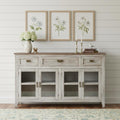 Homeroots 67 White Solid And Manufactured Wood Distressed Credenza 67.00 In. X 40.00 In. X 17.00 In.