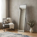 Homeroots 70 Black Aluminum Freestanding And Wall Mounted Framed Full Length Mirror 25.50 In. X 70.40 In. X 0.70 In.