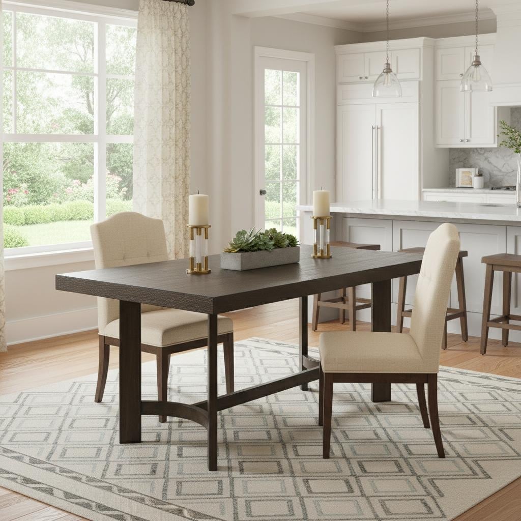 Homeroots 70 Espresso Wood Trestle Base Dining Table 70.00 In. X 30.00 In. X 42.00 In.