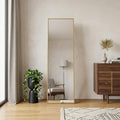Homeroots 70 Gold Aluminum Freestanding And Wall Mounted Framed Full Length Mirror 25.50 In. X 70.40 In. X 0.70 In.