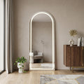 Homeroots 70 Silver Arch Lighted Freestanding And Wall Mounted Framed Full Length Mirror 25.50 In. X 70.00 In. X 0.90 In.