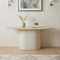 Homeroots 71 Beige Genuine Marble Oval Pedestal Console Table 71.00 In. X 32.00 In. X 18.00 In.